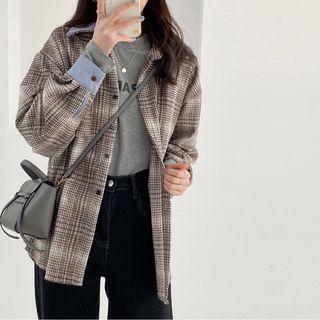 Plaid Shirt Jacket Grayish Blue & Plaid - Brown - One Size