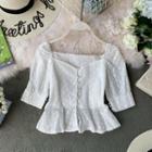 Heart-shape Eyelet-lace Pearl-button Blouse