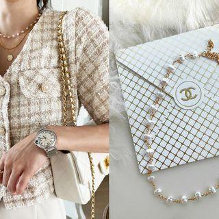 Pearl Linked Chain Necklace Gold - One Size