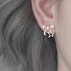 925 Sterling Silver Faux Pearl Moon & Star Earring 1 Pair - 925 Silver - As Shown In Figure - One Size