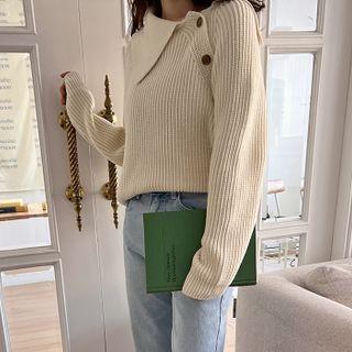 Asymmetric-collar Rib Sweater