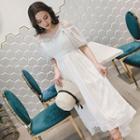 Lace Trim Cold Shoulder Short-sleeve A-line Midi Dress