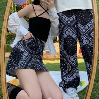 Paisley Print Mini A-line Skirt / Straight Leg Pants