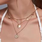 Leaf Disc Pendant Layered Necklace