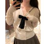 V-neck Bow Accent Cardigan