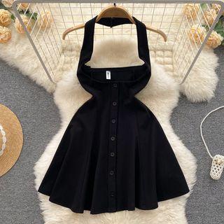 Halter Button-up Mini A-line Dress