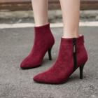 Zip-up Pointy High Heel Ankle Boots