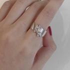 925 Sterling Silver Rhinestone Flower Pearl Open Ring Jz127 - One Size
