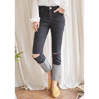 Cuff-hem Slit Straight-cut Jeans