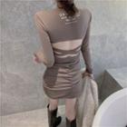 Long-sleeve Lettering Print Cutout Mini Bodycon Dress