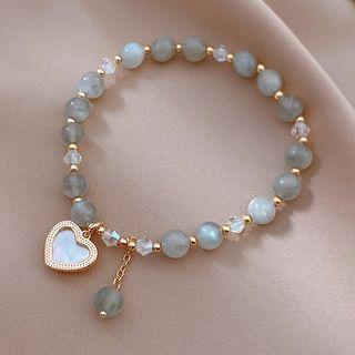 Heart Shell Gemstone Bead Bracelet Gray & Gold - One Size