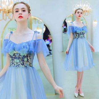 Cold-shoulder A-line Midi Cocktail Dress