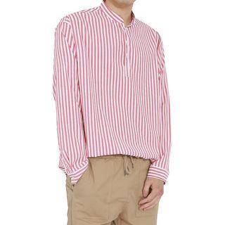 Plus Size Mandarin-collar Striped Shirt