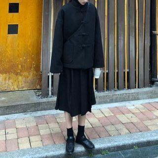 Knot Button Coat / Midi A-line Skirt