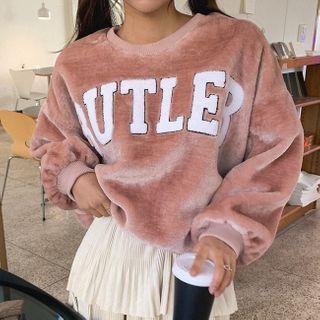 Letter Print Fuax-fur Pullover