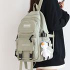 Lettering Buckled Canvas Backpack / Bag Charm / Set
