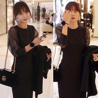 Sheer-sleeve Sheath Dress