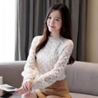 Fleece Lined Lace Frill Trim Long-sleeve Blouse