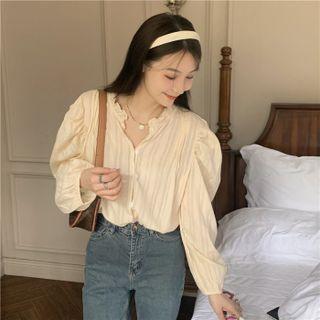 Puff-sleeve Button-up Blouse Almond - One Size