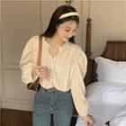 Puff-sleeve Button-up Blouse Almond - One Size