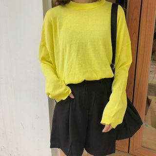Long Sleeve Plain Top / Wide Leg Shorts