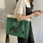 Print Canvas Tote Bag Green - One Size
