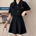 Short-sleeve Cropped Blouse / Mini A-line Skirt
