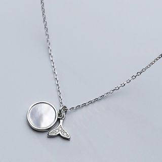 925 Sterling Silver Shell Disc Whale Tail Pendant Necklace S925 Sterling Silver - Necklace - One Size