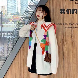 Sailor Collar Printed Cardigan