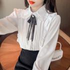 Long-sleeve Collared Frill Trim Blouse (various Designs)
