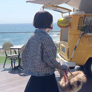 Denim-detail Tweed Trucker Jacket Blue - One Size