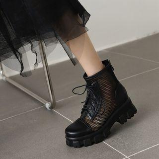 Platform Fishnet Panel Short Boots