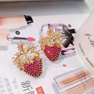 Rhinestone Strawberry Stud Earring Red - One Size