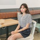 Sailor-collar Lace-up Neck Stripe Top