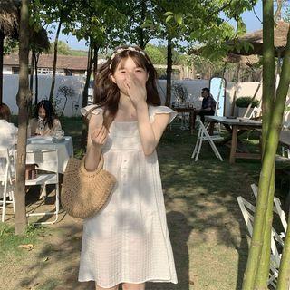 Cap-sleeve Gingham Check A-line Dress