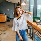 Buckled V-neck Ruffle-sleeve Top