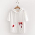 Fox Embroidered Hooded Short-sleeve T-shirt