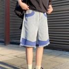 Mid-rise Frayed Denim Wide-leg Shorts