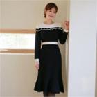 Contrast-trim Knit Midi Mermaid Dress Black - One Size