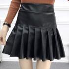Faux Leather Pleated Skirt Black - One Size