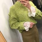 Lace Trim Sweater Green - One Size