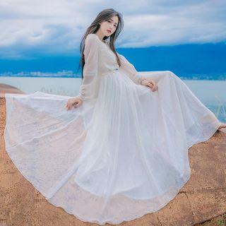 Long-sleeve Eyelet-lace Maxi Dress