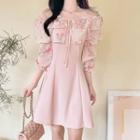 Off-shoulder Floral-ruffled Godet Dress