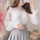Lace Panel Long-sleeve Blouse White - One Size