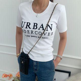 Letter Print Ribbed Top