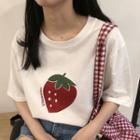 Elbow-sleeve Fruit Printed T-shirt