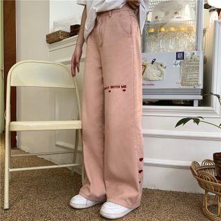 High Waist Heart Straight Leg Pants