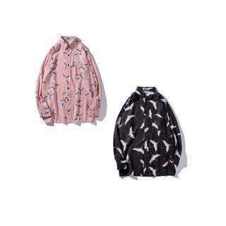 Couple Matching Crane Print Shirt