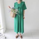 Sailor-collar A-line Linen Blend Dress