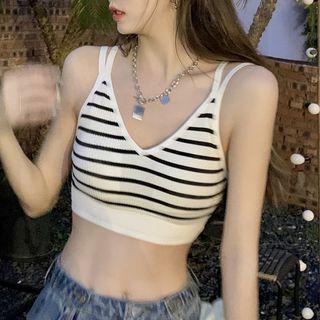 Strappy Striped Crop Top